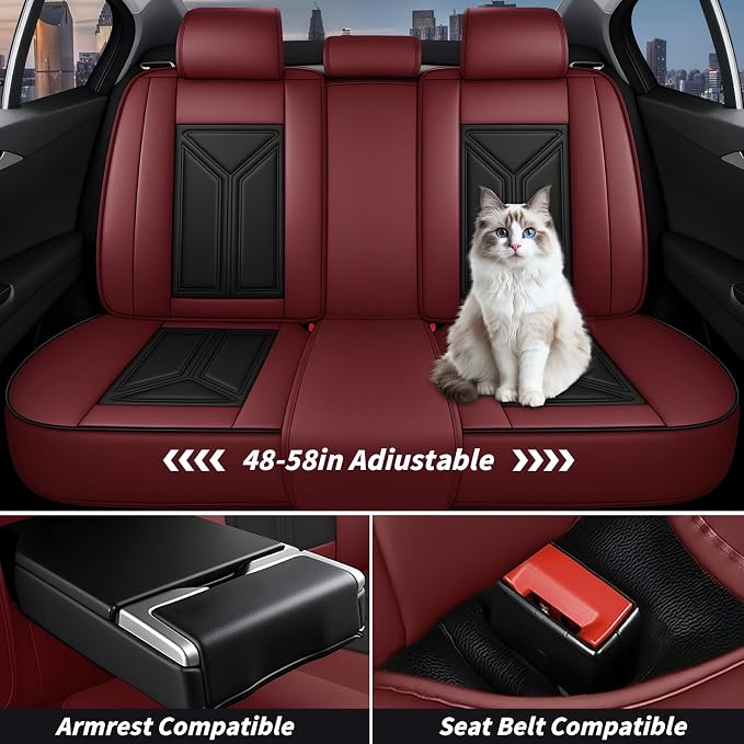 Arazi Seat Covers for 90% of Mercedes-Benz, 360° Full Wrap Original Seat Cover, Waterproof Nappa Leather Seat Covers with Big Space Storage Pocket Seat Protector（5 Seats Luxury, Black&Red）
