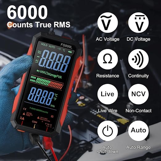 Digital Multimeter Tester Rechargeable Smart Digital Multimeter USB-C Charging True RMS Electrical Tester AC DC Voltage Current Tester with Large Display for Industrial Electrical Issues(FS899L)
