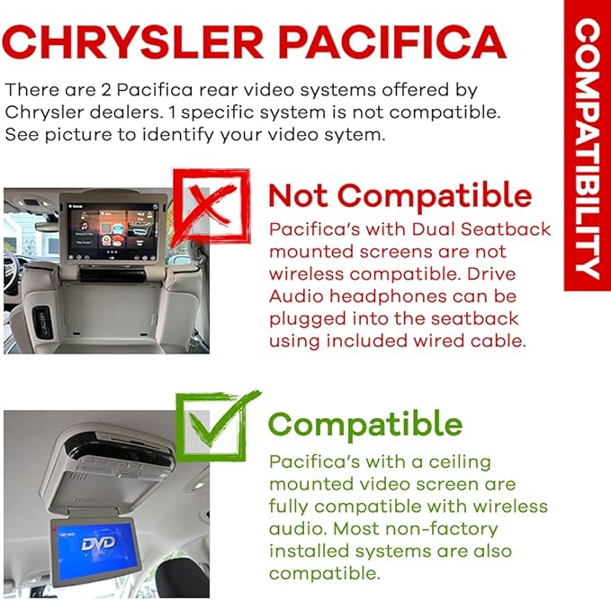 Headphone Compatible with Dodge & Chrysler uConnect VES Car OEM Video Systems Headset fits Town and Country Grand Caravan Durango Journey Ram Commander Grand Cherokee Patriot Wrangler