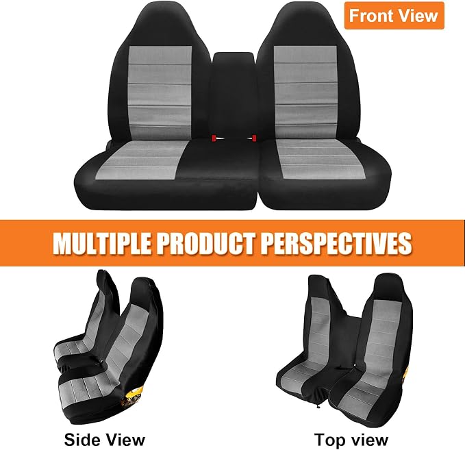 Truck Seat Cover Compatible with 1997-2000 Ford F-150 Seat Covers Front 40/60 Split Bench with Opening Center Console, Not with Airbags Next to The Headrest, Black and Gray