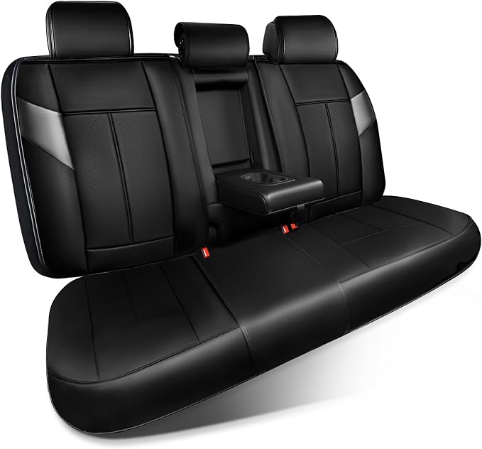 CAR PASS Nappa Leather Back Seat Cover, Waterproof Bench Rear Seat Cover, Breathable Back Row Protector Luxury Cushioned, XL-L-M Size Universal Fit for Cars SUV Pick-up Truck Sedan(Black Charcoal)