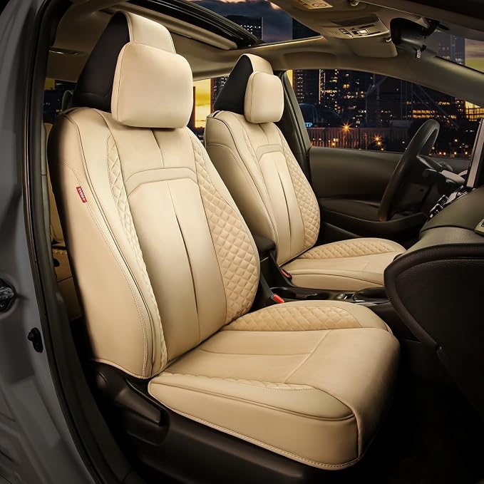 Voris Series Front Row Set Seat Covers Universal for Cars Trucks SUV, Beige, CA-SC-VORIS-F-BE
