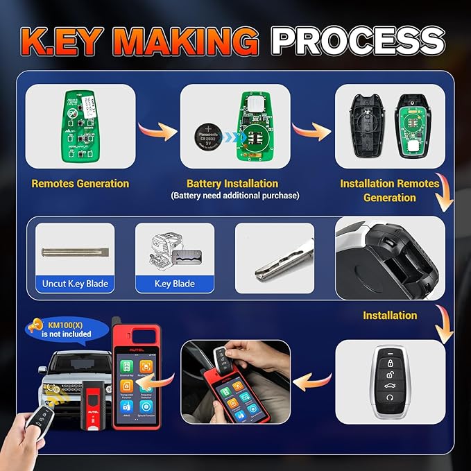 Autel Original Blank Key, IKEYAT004CL, 2026 Programmable Universal Key Fob Replacement, 4-Button OE-Quality for 700+ Vehicles, OBD Learning, Dual-Band, 130FT Remote, Work w/ KM100 Scan Tool