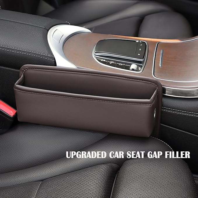 2 Pack Universal Fit Car Gap Filler, Premium Leather Seat Gap Filler Organizer, Car SUV Truck Essentials (Brown 2 pack)