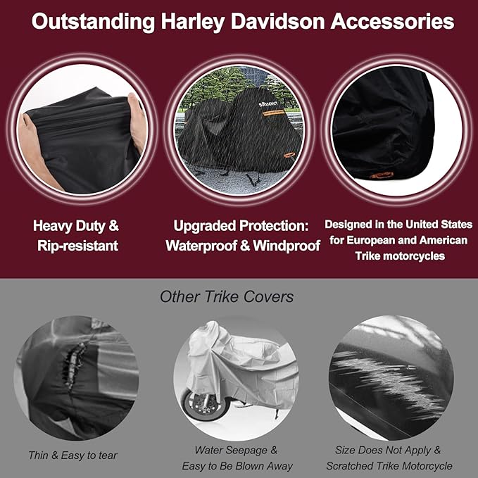 Trike Motorcycle Cover, Waterproof Outdoor Storage Cover for 3-Wheel Motorcycles, Heavy Duty 420D Oxford Fabric Shelter with Zipper for Antenna, Rain Snow Protection