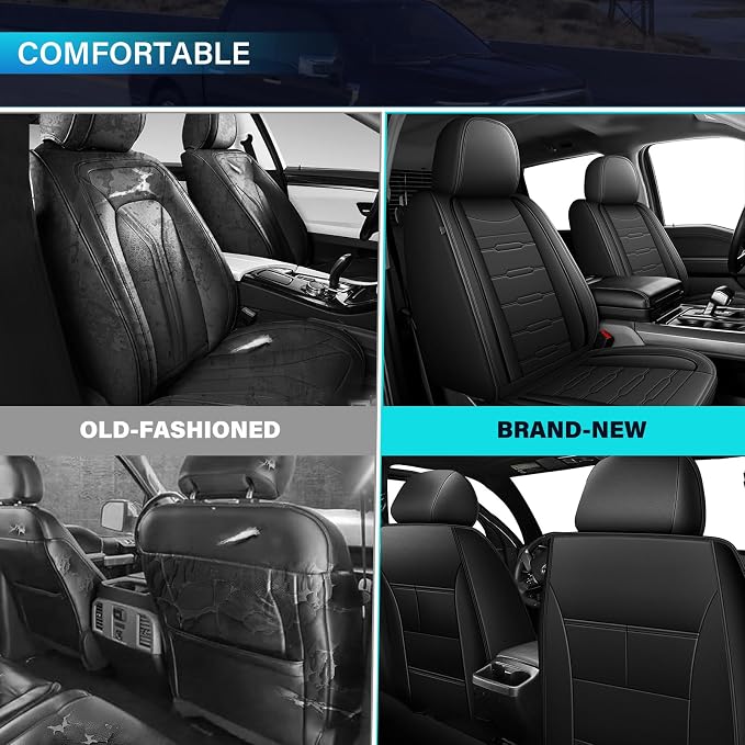 Front Seat Covers for Ford F150 2009-2025 2026 - F250/F350/F450 2017-2025 2026: 5 Seat Full Set Faux Leather Truck Seat Covers Car Cushion (2 PCS Front,Black)