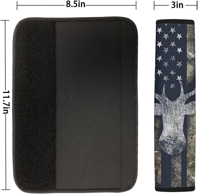 Suobstales American Flag Deer Car Seat Covers Front Back Split Bench Protector for SUV Truck Van Camo Elk Steering Wheel Covers 15 Inch,Seat Belt Covers,Coasters,Keychain Auto Decor for Women Men