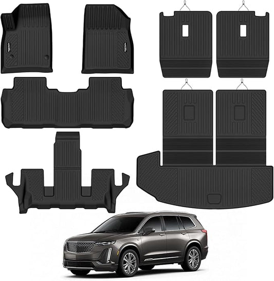 Tongama-Floor Mats for 2020-2026 Cadillac XT6 6 Seats with Bucket Seat, All Weather TPE Floor Liners & 2nd Backrest Mats & Trunk Mat with Backrest Mat for Cadillac XT6 Waterproof Interior Accessories