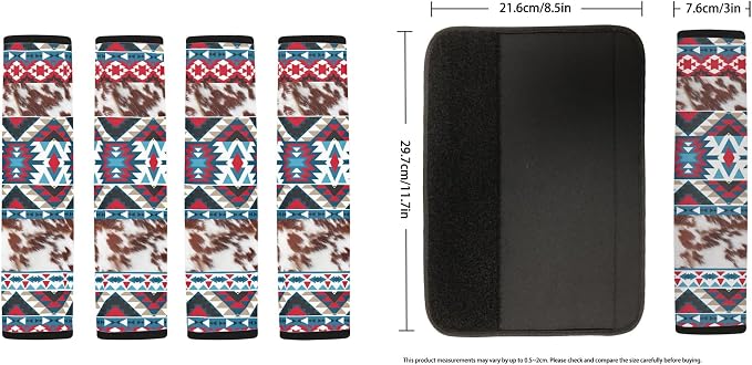 Aztec Seat Covers Full Set with Western Steering Wheel Cover, Shoulder Pads, Cow Print Seat Covers Car Accessories Universal Fit for Most Cars Truck, Red and Blue