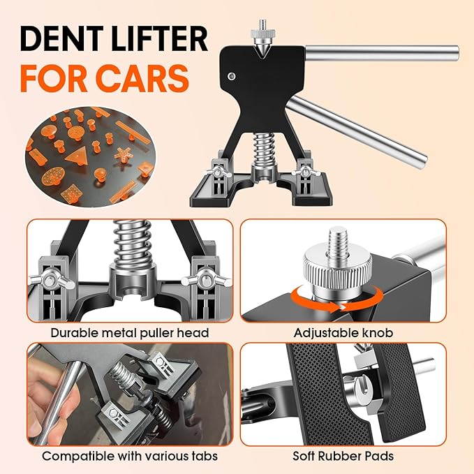 Car Dent Puller Kit, Dent Remover for Car Dent Repair with High Adhesion Pull Tabs, Glue Gun & Sticks, Suction Cup, Slide Hammer T-Bar, PDR Tools for Paintless Dent Removal at Home and Garage