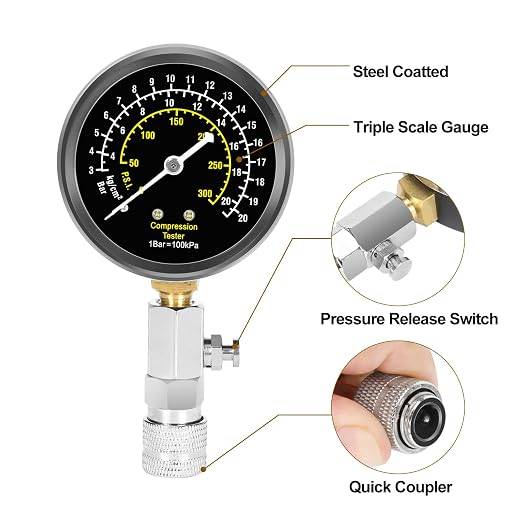 BETOOLL 13pcs Compression Tester with Spark Plug Tester - 300PSI Engine Cylinder Compression Gauge Automotive Tool