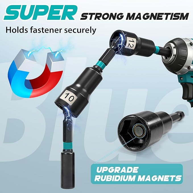 21-Piece Magnetic Nut Driver Set, Impact Drill Driver Bits with 1/4" Hex Shank, SAE & Metric Cr-V Steel Impact Nut Drivers, Quick-Release Bit Holder, and Storage Bag