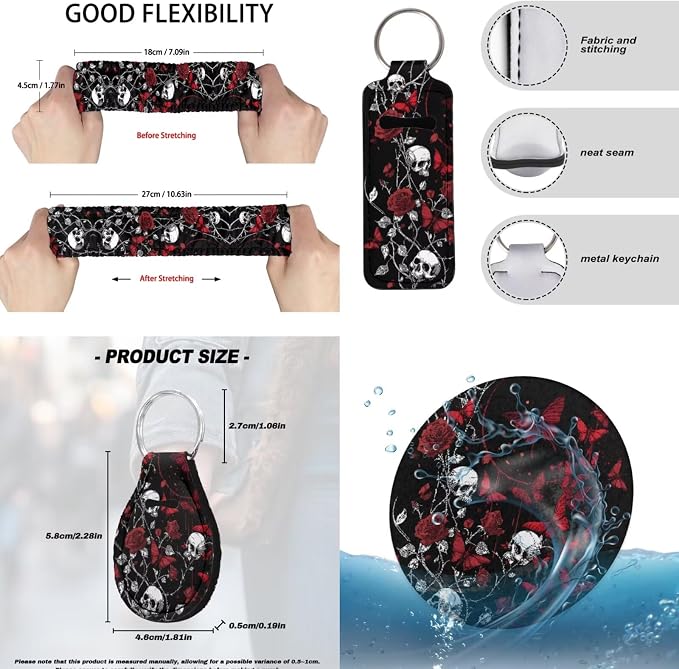 Skull Rose Printed Car Seat Cover Full Set with Steering Wheel Covers Butterfly Auto Seat Belt Pads Car Armrest Pad Car Rear View Mirror Protector Universal Fits, Black and Red