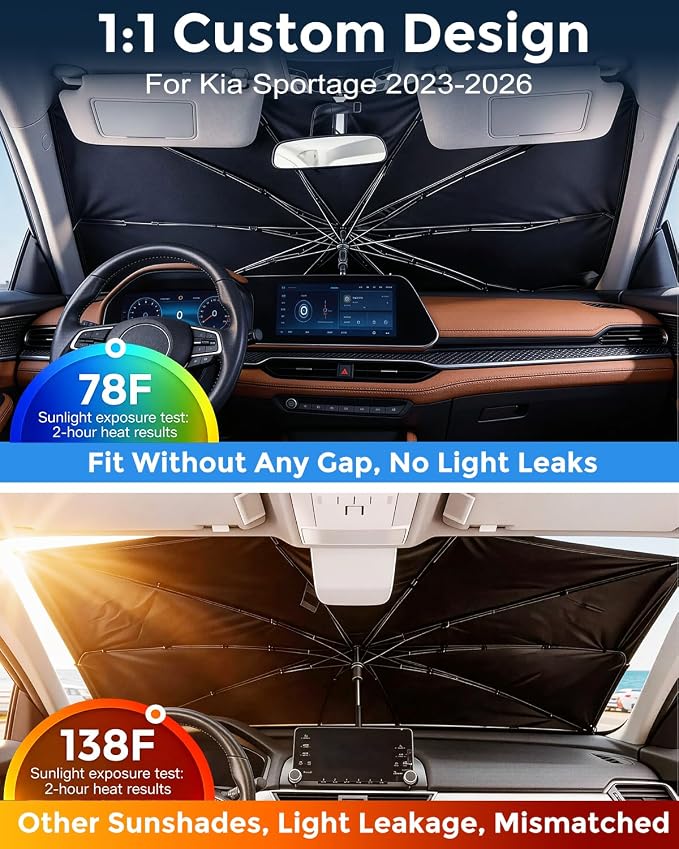 Weektic Custom Windshield Sun Shade Umbrella for Kia Sportage 2023-2026, [Double Thickened Ice Crystal Coating] Sun & Heat Protection, Keep Vehicle Cool & Protect Interior