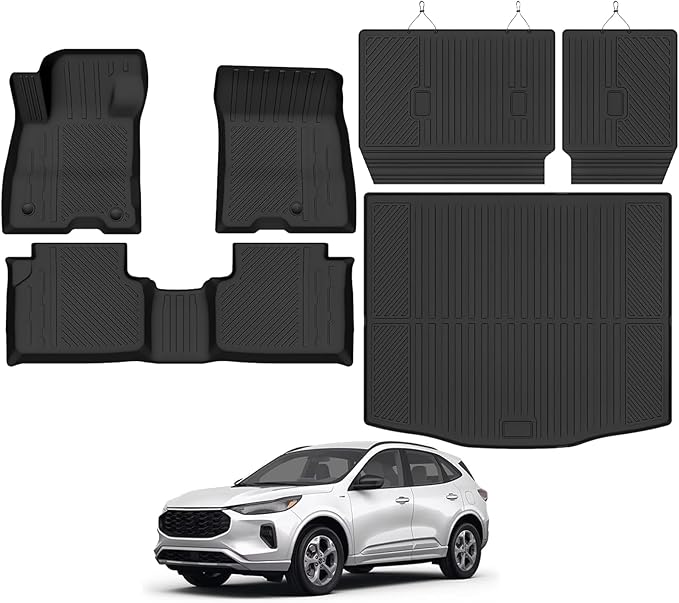 Tongama-Floor Mats for Ford Escape 2020-2026(NOT Fit Hybrid), All Weather TPE Trunk Mat and Backrest Mats Protectors for Ford Escape Floor Liner Accessories