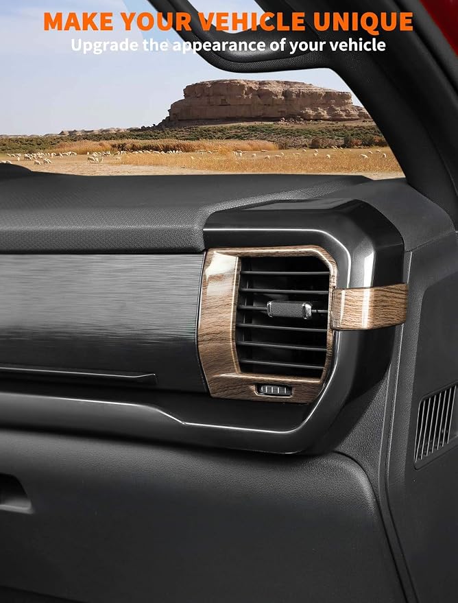 Savadicar Wood Grain Interior Accessories - Ac Vent Trim Cover for Ford F150 (2021-present) - Premium Texture Interior Decor Upgrade Option, 4-Piece Set
