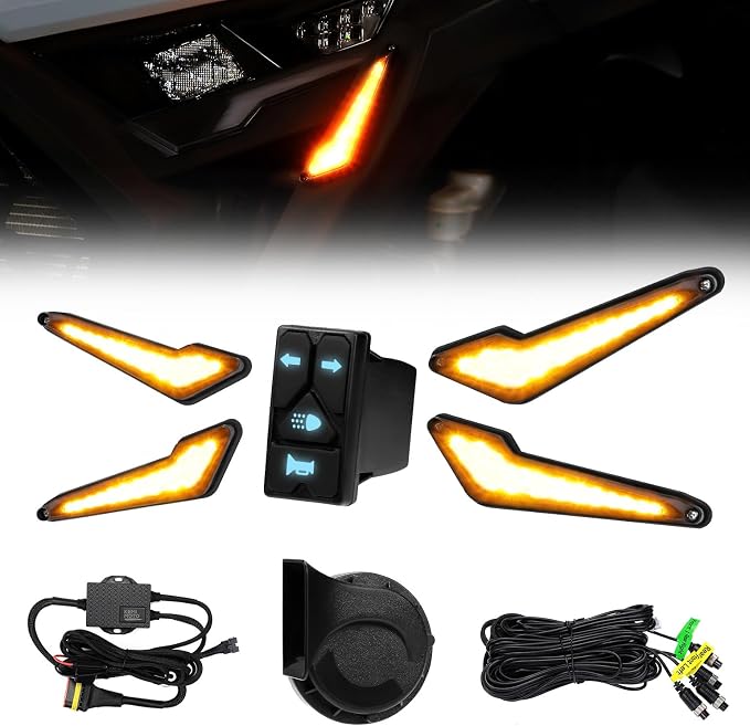KEMIMOTO Triangle UTV Turn Signal Kit with Horn, and Integrated Switch, Pre-Wired, Plug and Play UTV ATV Blinker, Universal Street Legal Turn Signals Compatible with Polaris, Can-Am, Teryx, CFMOTO