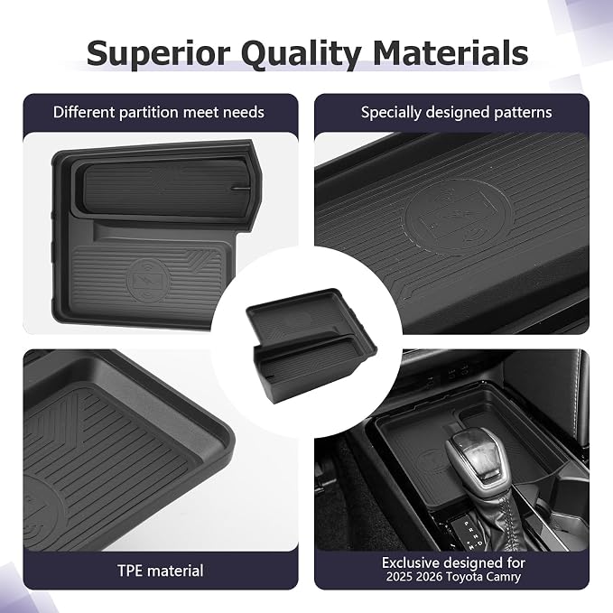 LUWU 2025 2026 Camry Wireless Charging Center Console Organizer for 2025 2026 Toyota Camry Accessories Armrest Console Storage Box Armrest Organizer Insert Tray Glove Organizer Tray ABS Material
