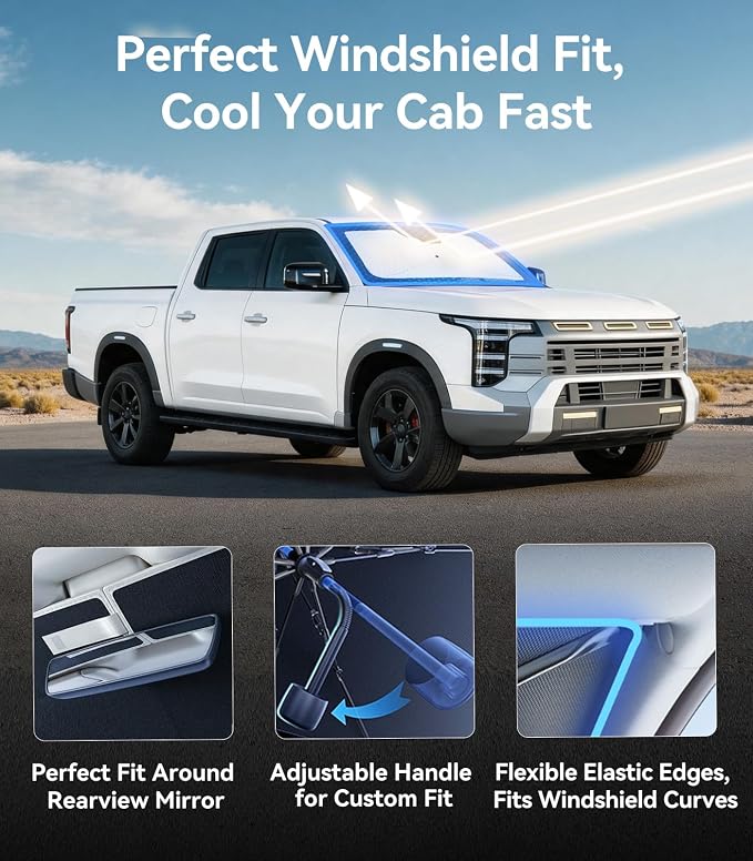 Nmoiss [Vinyl Coating Heat Shield] Windshield Sun Shade Umbrella Custom for Nissan Frontier, Protect Car from Sun Rays & Heat Damage Keep Cool and Protect Interior