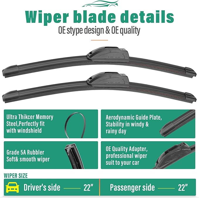 22" 22" 13" Windshield Wiper Blades Replacement for Chevy Chevrolet Tahoe Suburban 2015-2020,Chrysler Pacifica 2004-2008,Cadillac Escalade ESV EXT Premium All Weather Front Rear Wipers Set(Pack of 3)