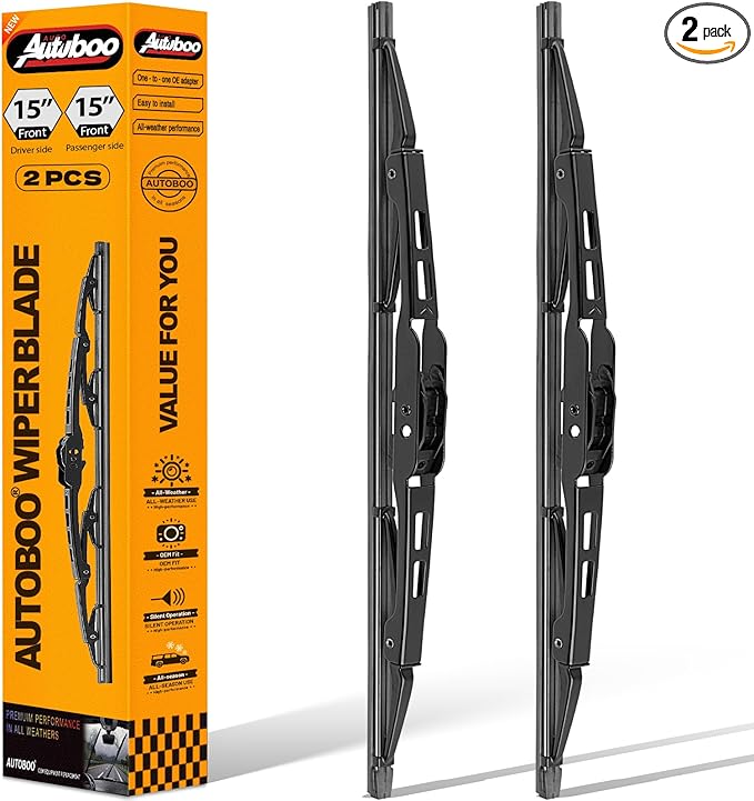 AUTOBOO 15"+15" Wiper Blades Replacement for Jeep Wrangler Front Windshield wipers 2007-2017- Original Factory Quality (Pack of 2)