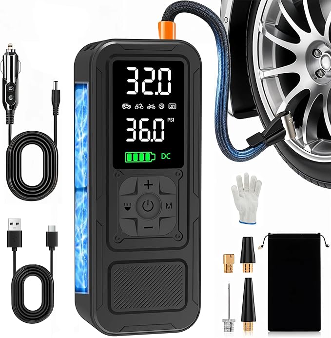 Y34 Tire Inflator Portable Air Compressor,4X Faster Inflation,8000mAh Cordless/12V DC 150PSI Air Pump with Digital Pressure Gauge for Car,Motorcycle,Bike,Ball Easter Gifts for Him