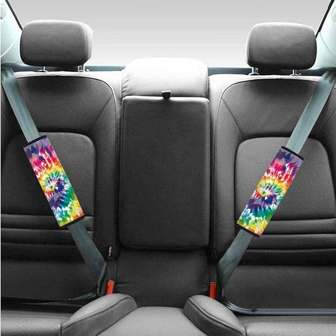 BIGCARJOB Tie Dye Print Car Accessories Full Set 12 Pcs Car Seat Covers Set for Front Back,Steering Wheel Covers,Armrest Pads,Coaster