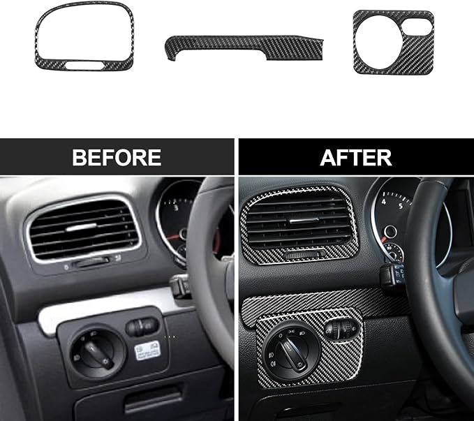 15PCS Real Carbon Fiber Trim Kit Compatible with Volkswagen VW Golf 6 MK6 2010-2014, Center Console Dashboard Panel Trim Gear Shift Panel Trim, Interior Decal Sticker Accessories