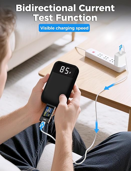 UT01C USB Tester, 3.3-40V 0-12A USB C Cable Tester, Voltage Current Power Tester Multimeter, Fast Charging Protocol Detection Ripple Measurement, PD2.0/PD3.1, QC2.0/QC3.0/QC4.0 (Black)
