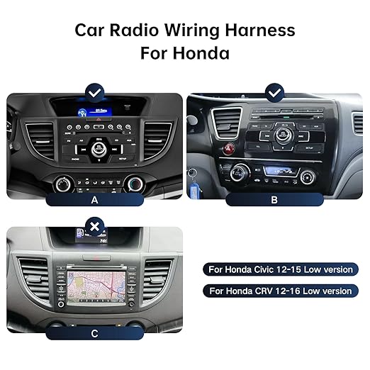 16PIN Car Radio Wire Harness with Canbus Adapter for 2012-2016 Honda CRV 2.0L 2012-2015 Civic Support Steering Wheel Controls, Factory Backup Camera for Aftermarket Android Stereo Head Unit