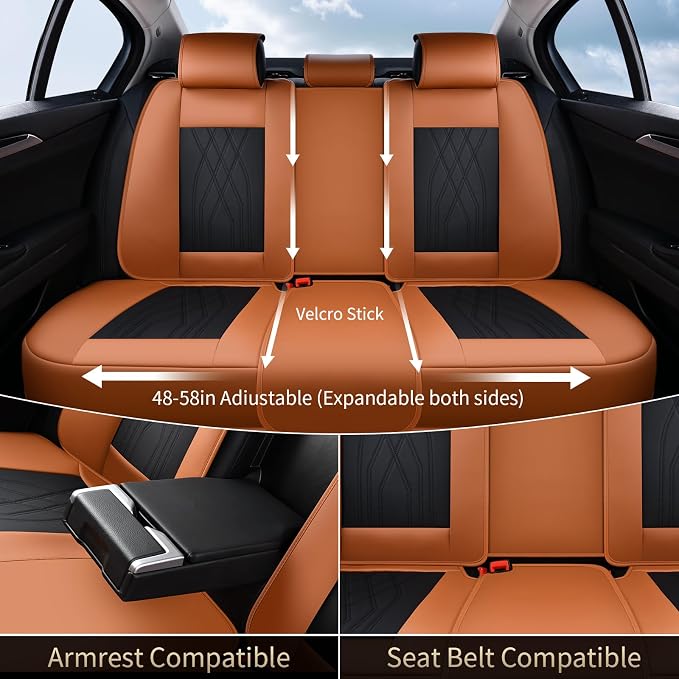 FLORICH Seat Cover Full Set Automotive Seat Cover 5 Seats Leather Waterproof Car Seat Cover Easy installation Non-slip Comfort Cushion Universal Fit for Most Car Truck SUV Seat Protection, Brown&Black
