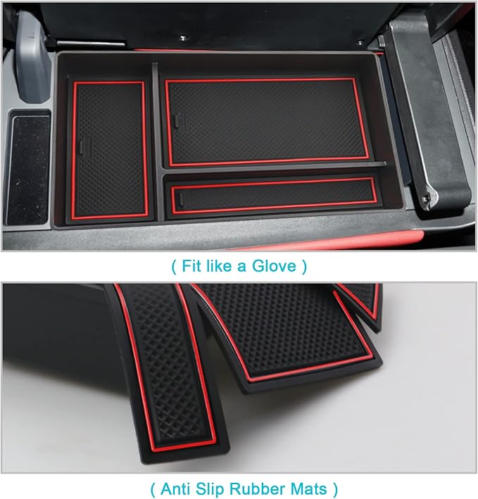 CDEFG Center Console Organizer Tray for 2022 2023 2024 Lexus NX 250 350H 450H Accessories Armrest Storage Box Secondary Insert Tray Coin Container Black ABS Material with 1 Colored Mats (Red Trim)