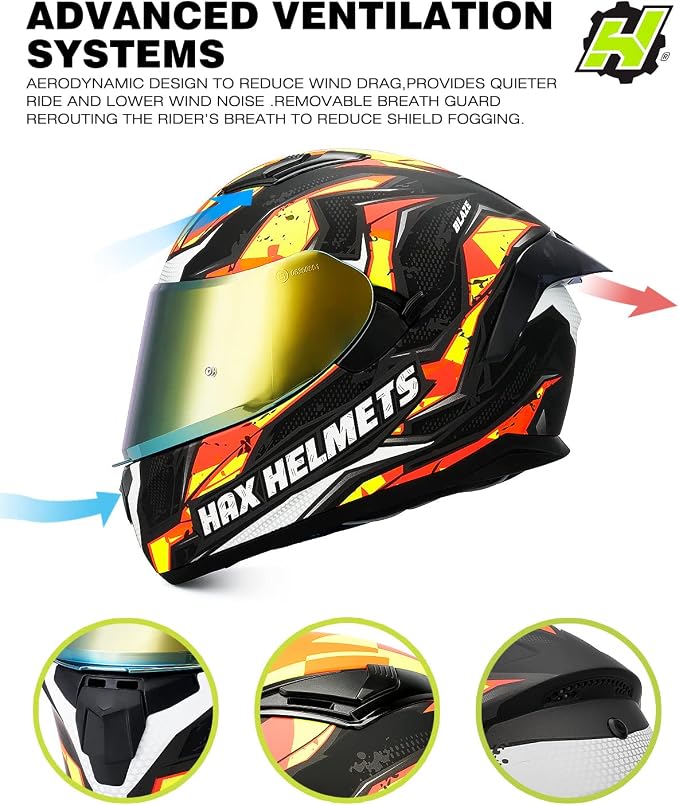 HAX Obsidian Full Face Dual Visor Adult Motorcycle Helmet for Motorbike Street Bike with Pinlock Ready DOT Approved (Blaze Orange,XL)