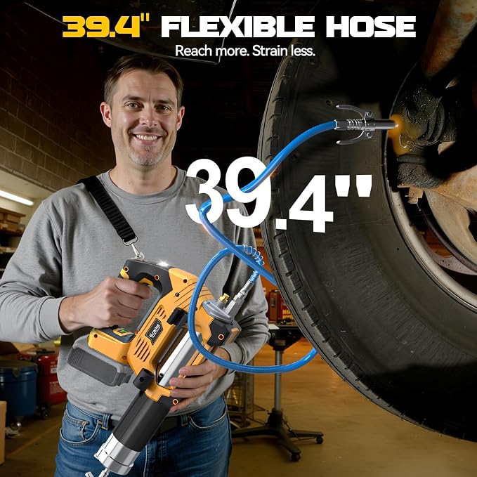 Ecarke Cordless Grease Gun, Compatible with DeWalt 20V Battery (Tool Only), 3‑Speed Adjustable Flow, 12,000 PSI Max, 39” Hose, Works with Bulk & Cartridge Grease, for Farm/Truck/Construction
