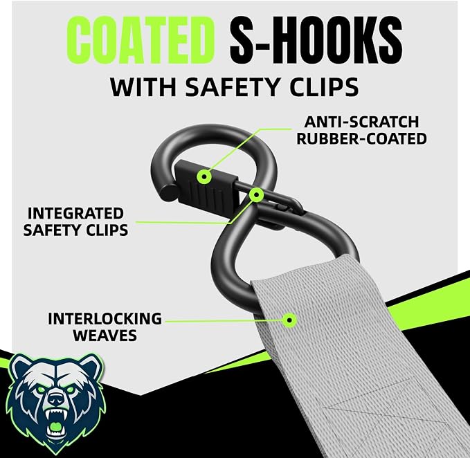 Retractable Ratchet Straps, 4-Pack, 1 Inch x 12 Feet Heavy Duty Tie Downs, 1760lb Break Strength, Self Retracting for Truck, Cargo, Trailer, Motorcycle, ATV, UTV (Grey, 4pack)