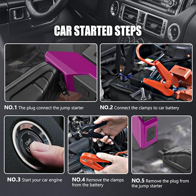 ‎DNA Motoring TOOLS-00268 12V 1500A 15000 mAh Multi-Function Portable Car Battery Jump Starter for Up to 7.0L Gas & 5.5L Diesel Engine, with Carry Case, Purple