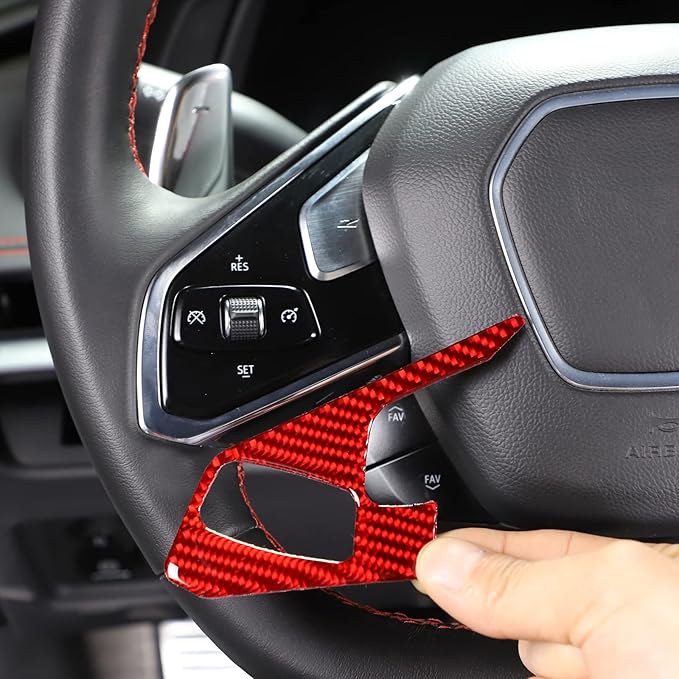 Steering Wheel Button Cover Compatible with Chevrolet Corvette C8 2020-2023, Steering Wheel Frame Trim, Car Steering Wheel Panel Protection Frame Molding Sticker (Red soft carbon fiber 3 holes)