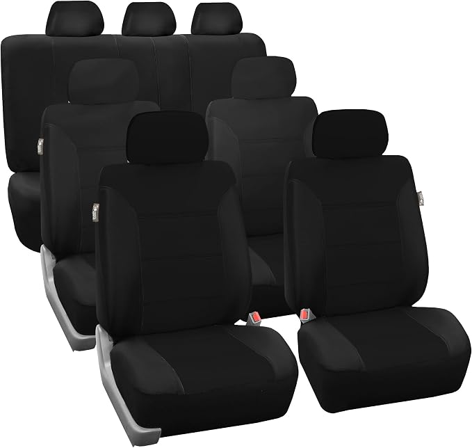 FH Group 3 Row 7 Seater Classic Khaki Set Car Seat Covers, Airbag and Split Rear Car Seat Cover, Universal Fit, Cars Trucks and SUV Car Accessories, Black