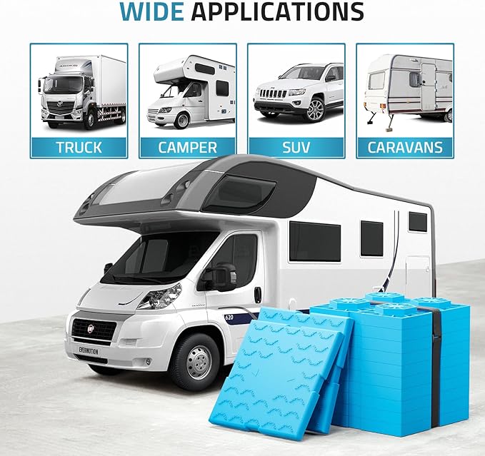 PAULINN RV Leveling Blocks 12 Pack, Heavy Duty Camper Leveling Blocks with 2 Velcro Straps, Interlocking Sturdy RV Blocks for Single & Dual Wheels, Stackable Jack Blocks, Customizable Height, Blue