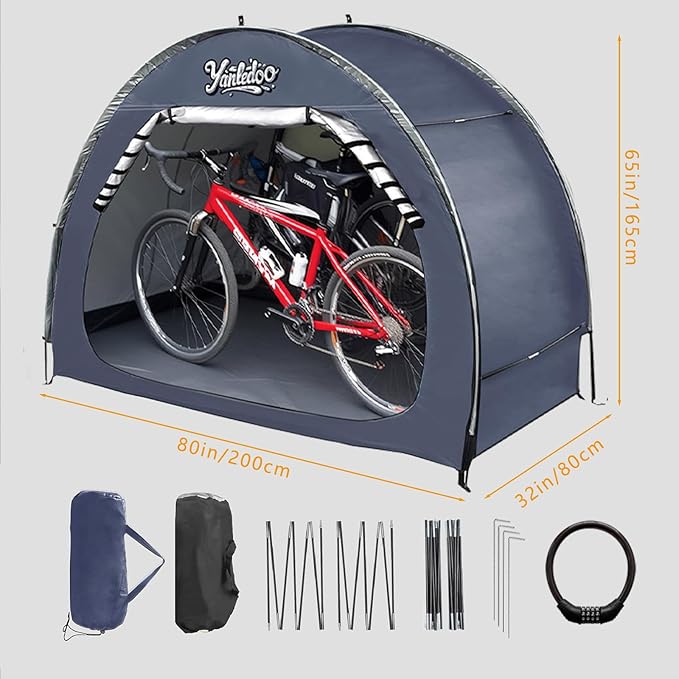 Bike Shed, Waterproof Bicycle Shelter, Outdoor Portable Bike Storage Shed Tent with 210D Oxford Fabric, Bicycle Cover Fits 2-3 Bikes (Blue)