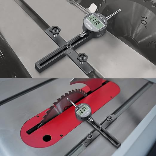 Digital Table Saw Gauge | Straight-Through Chute Design | 0.01mm Precision Dial Indicator | 3/4"(19mm) Aluminum Bar | for Blade/Fence/Arbor Alignment | Fits Saws with ≥3/4" Miter Slots
