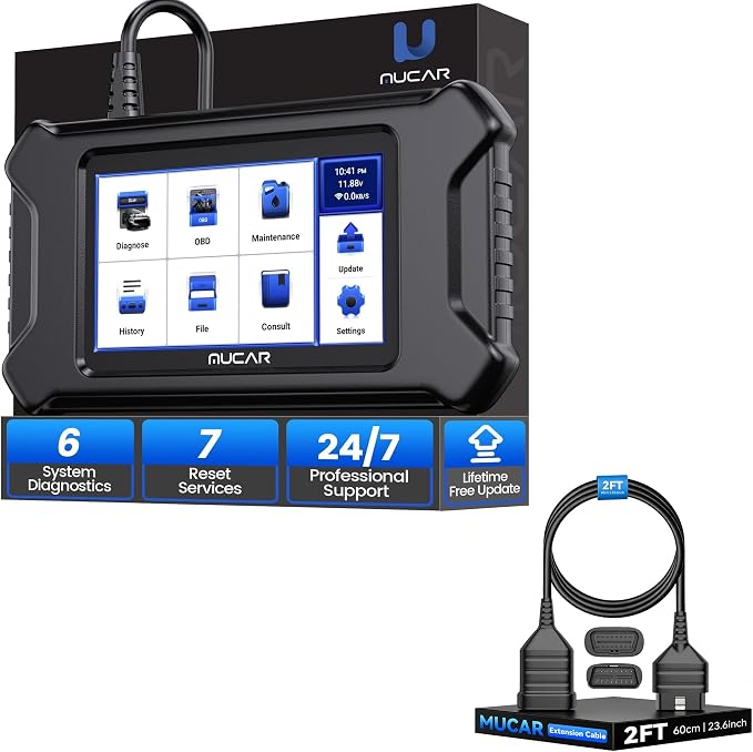 MUCAR CS6 Bidirectional Scan Tool + Universal 16 Pin Male to Female OBD2 Extension Cable