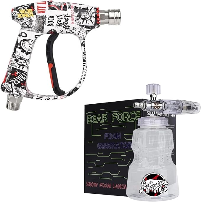 Bear Force High Pressure Washer Gun 3000 PSI Max & Foam Cannon, Power Washer Short Gun M22-ID14mm with 1/4“ Quick Connector, Car Wash, Car Cleaning, Car Care Detailing