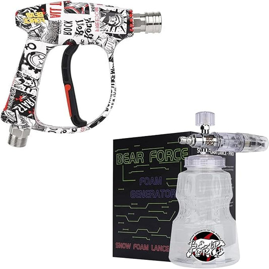 Bear Force High Pressure Washer Gun 3000 PSI Max & Foam Cannon, Power Washer Short Gun M22-ID14mm with 1/4“ Quick Connector, Car Wash, Car Cleaning, Car Care Detailing