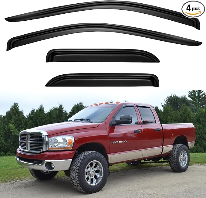 Window Visors Rain Guards for 2002-2008 Dodge Ram 1500 Quad Cab/Extended Cab, Window Vent Wind Deflectors Visors Shades for 03-09 Dodge Ram 2500 3500 Extended Cab