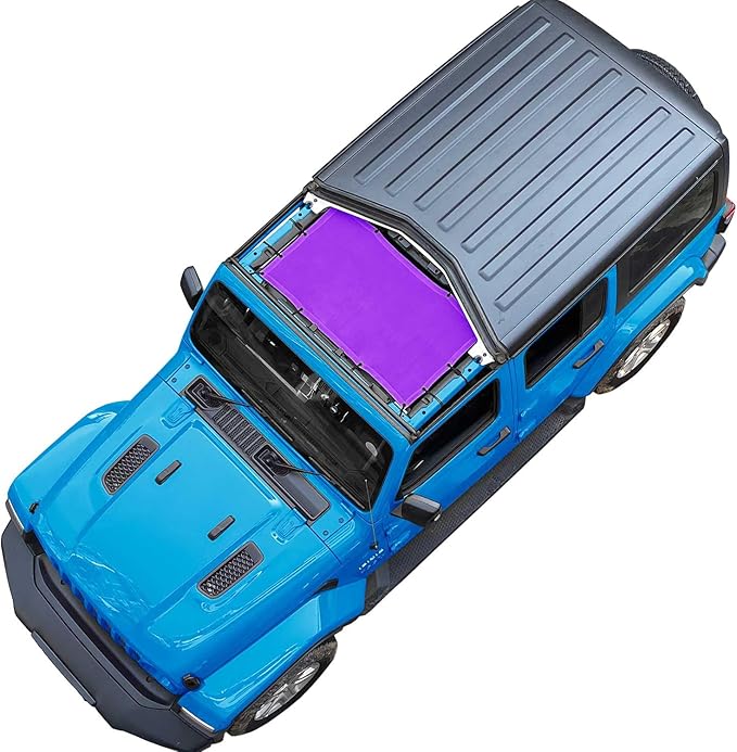 JT JL Top Sun Shade Roof Compatible with Jeep Wrangler and Gladiator 2 or 4 Door 2018 to 2023 Sunshade Sunroof Blocks UV Wind Noise Purple Mesh for Front