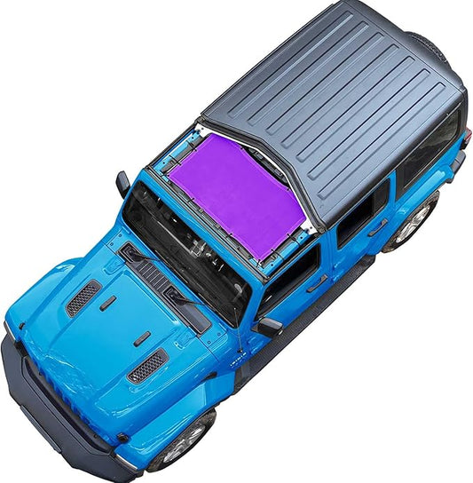 JT JL Top Sun Shade Roof Compatible with Jeep Wrangler and Gladiator 2 or 4 Door 2018 to 2023 Sunshade Sunroof Blocks UV Wind Noise Purple Mesh for Front