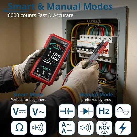 6000 Counts Smart Digital Multimeter,USB Rechargeable,Color LCD Screen | Smart auto/manual multimeter,AC/DC voltage current,NCV safety,capacitance frequency temperature,True RMS,home and car repair