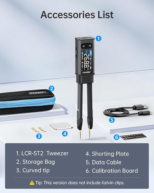 FNIRSI LCR-ST2 100kHz LCR ESR Meter Tweezer, SMD Component Tester, Auto Sort Compare, Resistor, Inductor, Diode, Capacitor Tester, Measures Voltage, Continuity, Full-Band Scan, Series/Parallel Mode