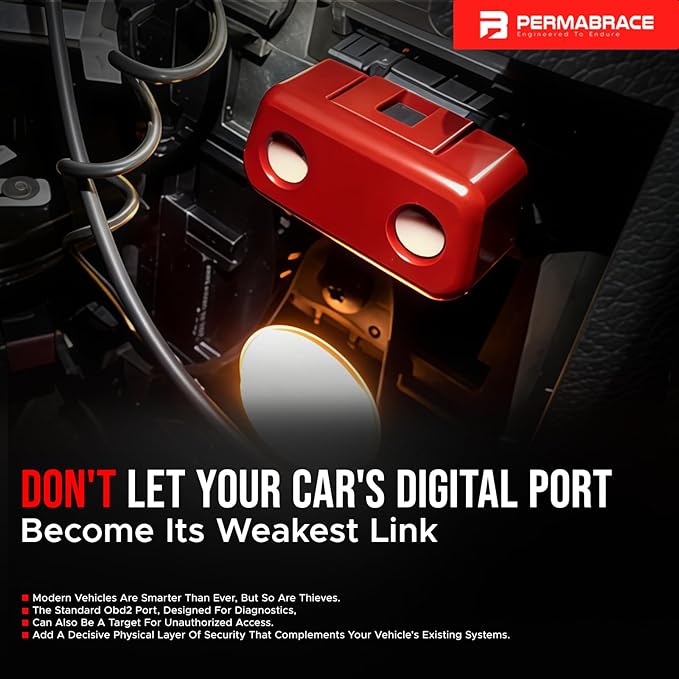 OBD2 Port Lock & Anti-Theft Lock - Universal Physical Blocker Against Key Cloning & ECU Tuning for Most Non-GM Cars, Trucks & SUVs (Red)